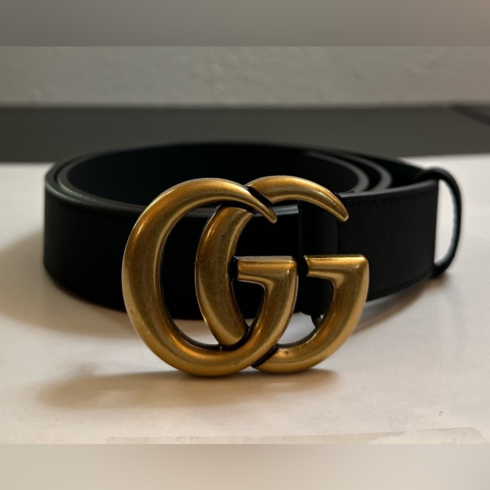 Gucci Black Leather Belt with Gold Buckle